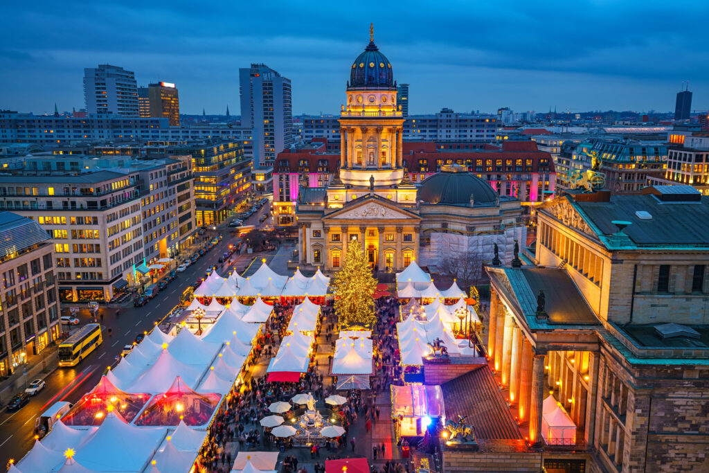 Christmas market, Deutscher Dom and konzerthaus in Berlin, Germany